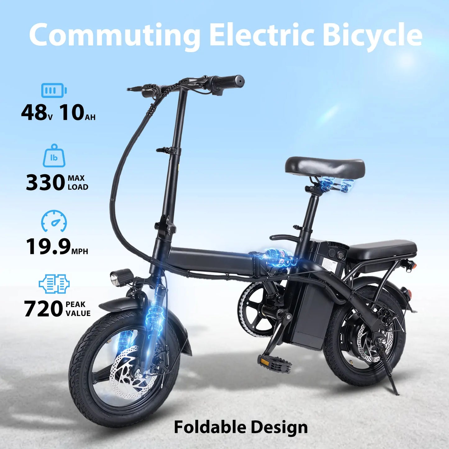 Adult Folding Basket Electric Bicycle 400W High Speed 48V Detachable Battery 14 Inch Front and Rear Double Brake