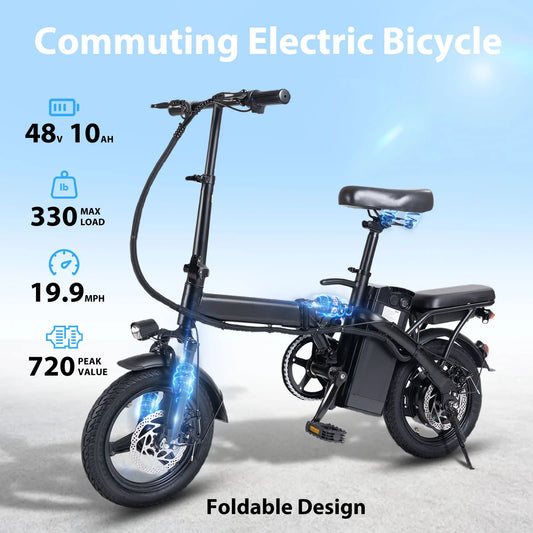 Adult Folding Basket Electric Bicycle 400W High Speed 48V Detachable Battery 14 Inch Front and Rear Double Brake