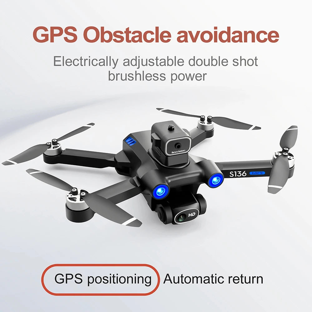 2025 Upgraded S136 GPS Drone 360 Degree Laser Avoidance Infrared Obstacle Brushless Motor WIFI FPV Quadcopter Toy Foldable and Portable