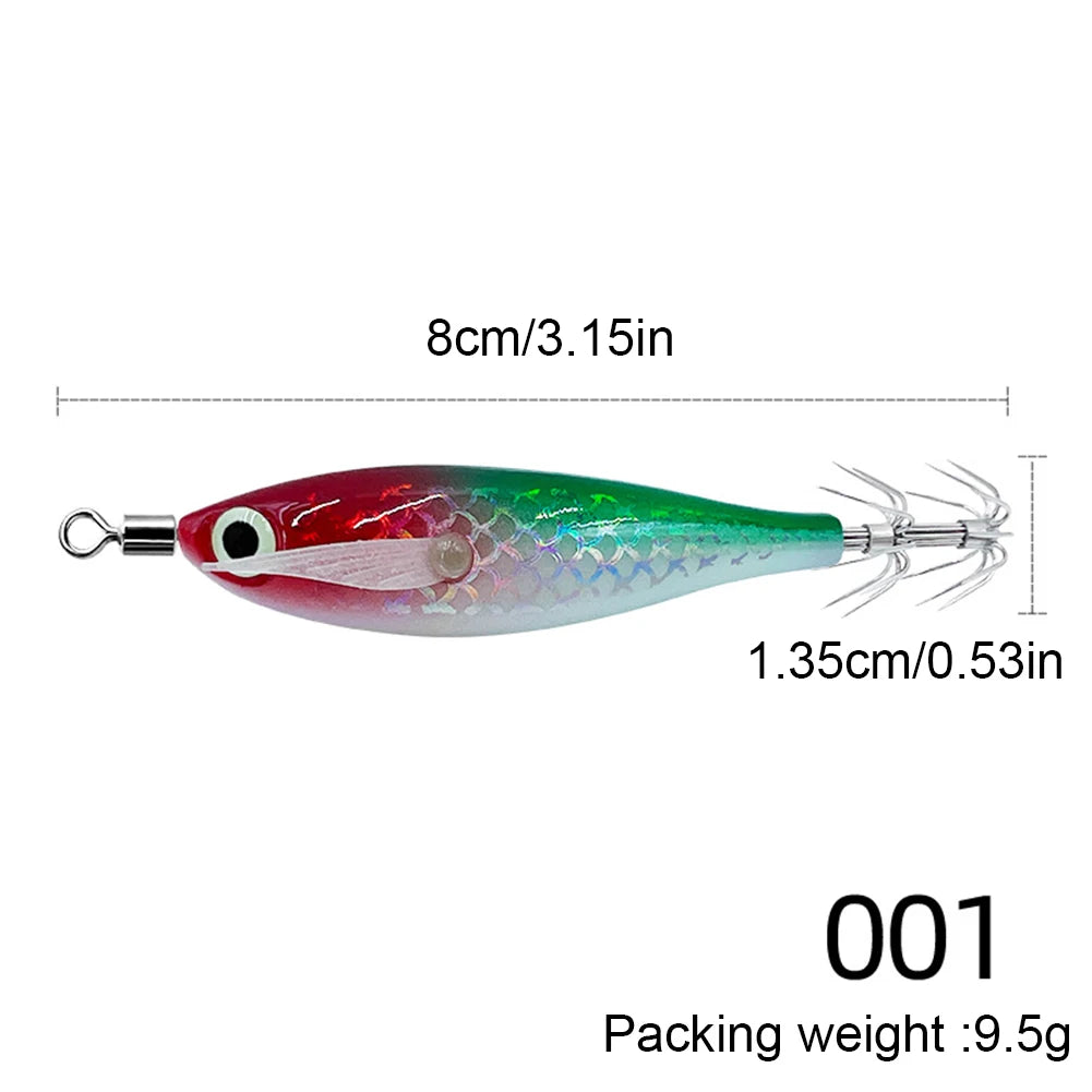 1-10PCS 9.5g Laser Luminous Squid Jig Floating Horizontal Wood Shrimp Egi Lure Bait Octopus Cuttlefish Fishing Baits 8cm