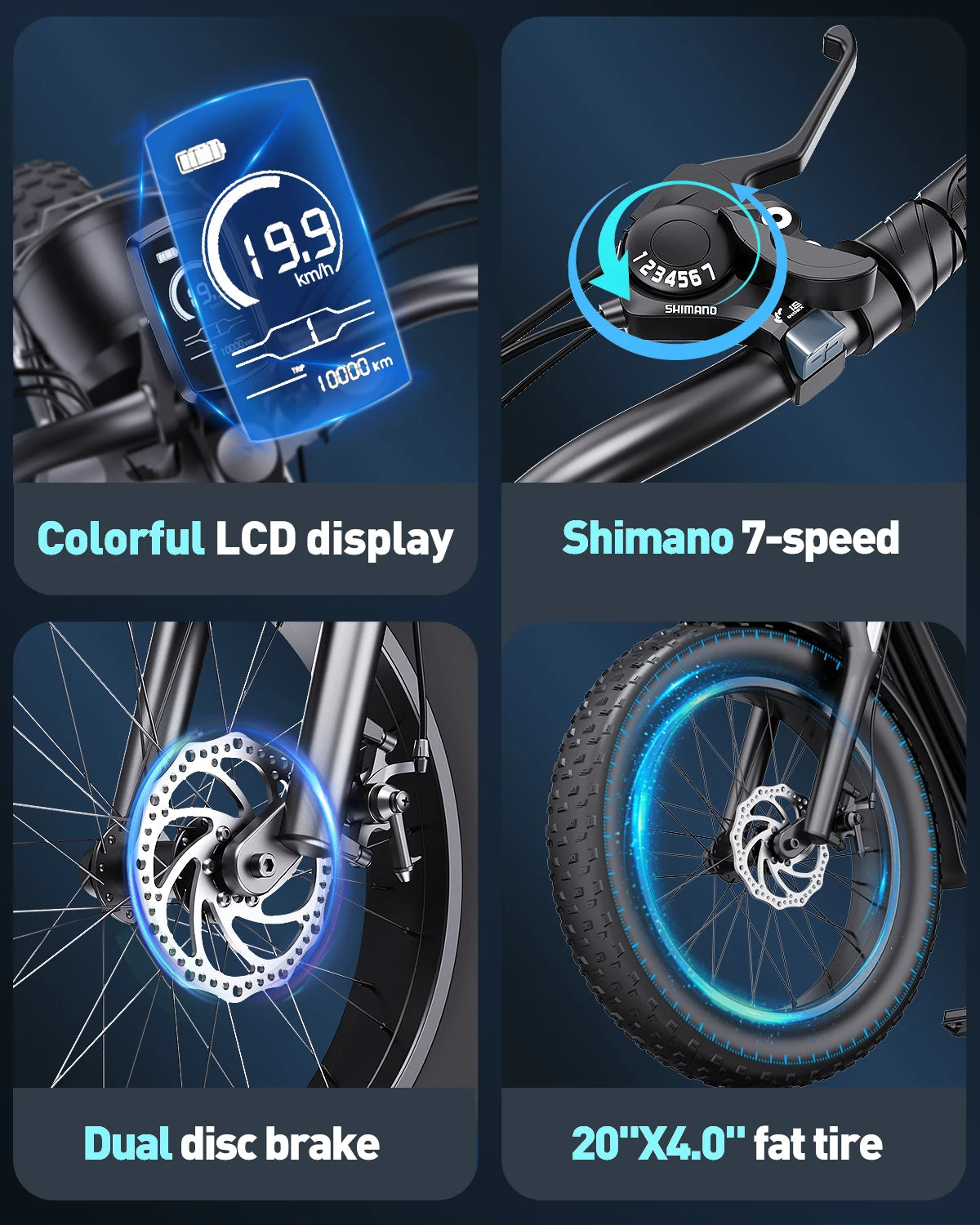 Electric Bike for Adults 3000W 1500W 32MPH 48V 23AH 75 Miles Electric Motorcycle 20 Inch Fat Tire Dirt Bike Shimano 7 Speed EBike