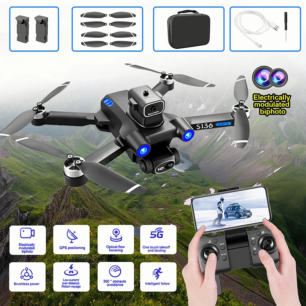2025 Upgraded S136 GPS Drone 360 Degree Laser Avoidance Infrared Obstacle Brushless Motor WIFI FPV Quadcopter Toy Foldable and Portable