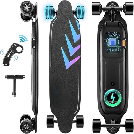 Caroma 38 Inch Electric Skateboard with Remote Control 1200 Watt Brushless Motor 28 MPH Top Speed 300 Pounds Max Load Safety Glow Paper