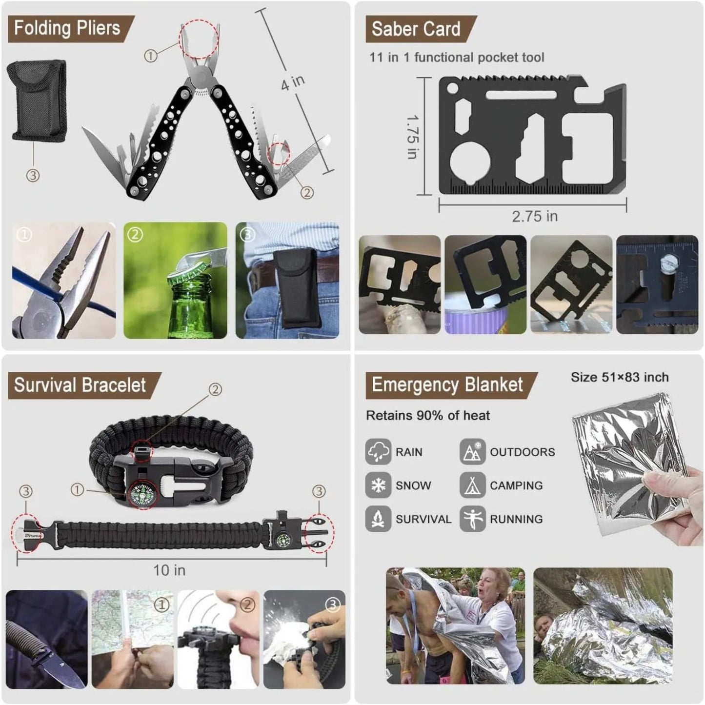238 Pieces Emergency Survival Kit Professional Survival Gear Tool with Tactical Molle Pouch and Emergency Tent for Earthquake