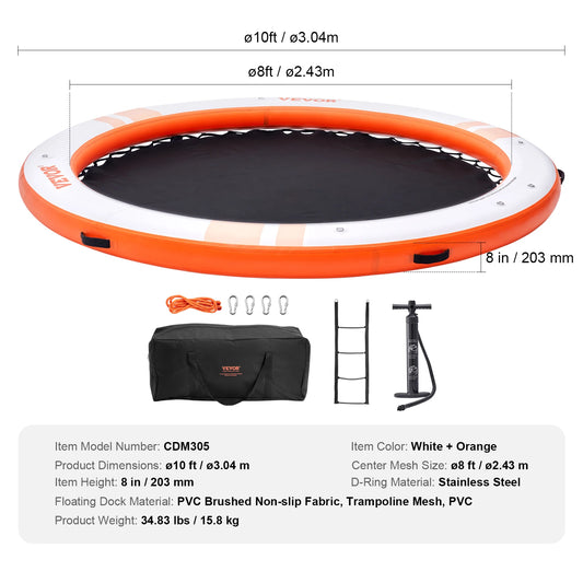 Vevor Inflatable Floating Dock 10x8FT Non Slip Water Detachable Ladder Portable Carrying Bag Floating Platform Island Raft