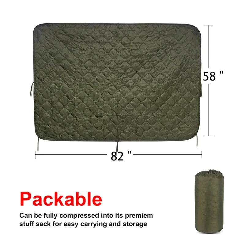 Tactical Army Poncho Liner Camouflage Water Repellent Woobie Quilted Blanket for Camping Shooting Hunting