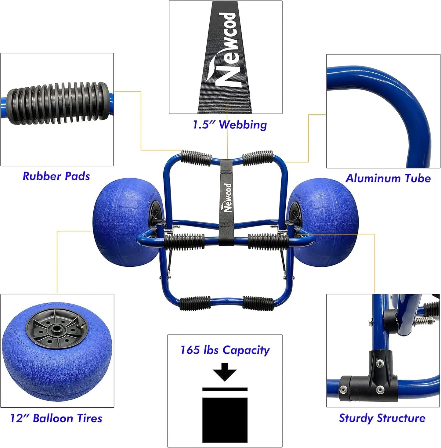 Kayak Cart Dolly for Carrying Kayak Canoe SUP Paddle Board with Large Balloon Wheels