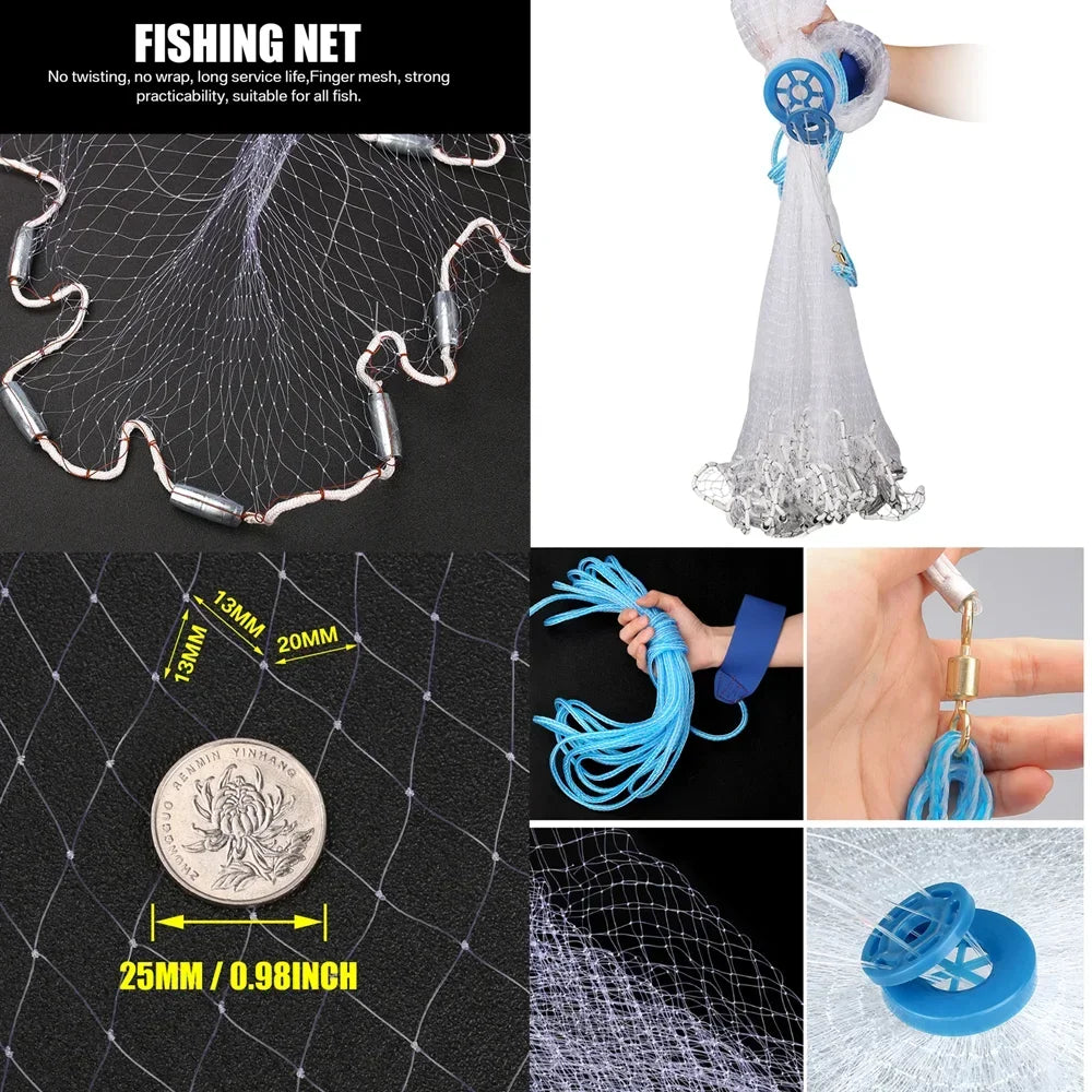 Cast Net Fishing Net with Sinker and Without Sinker Outdoor Throw Catch Tool USA