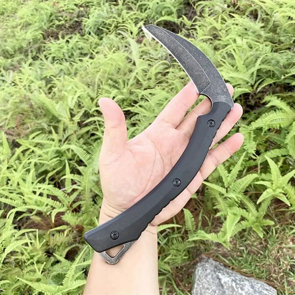 Full Tang Fixed Blade Sickle Knife Tactical Outdoor Camping Fishing Tool Stainless Steel Non Slip Grip Sheath