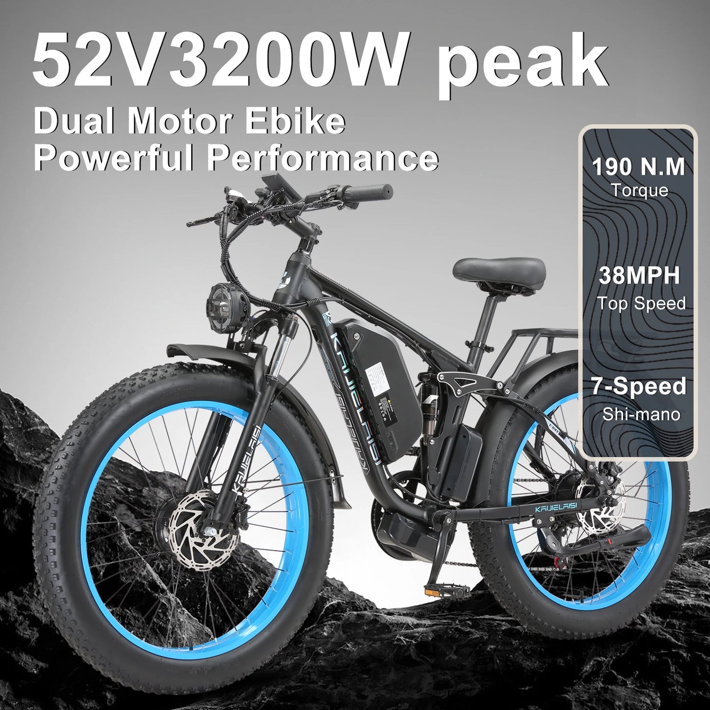 Electric Bike 3000W Dual Motor 52V 26AH Battery Hydraulic Brake Adult Off Road E Bike 24x4.0 Inch Fat Bike Snow Electric Bicycle