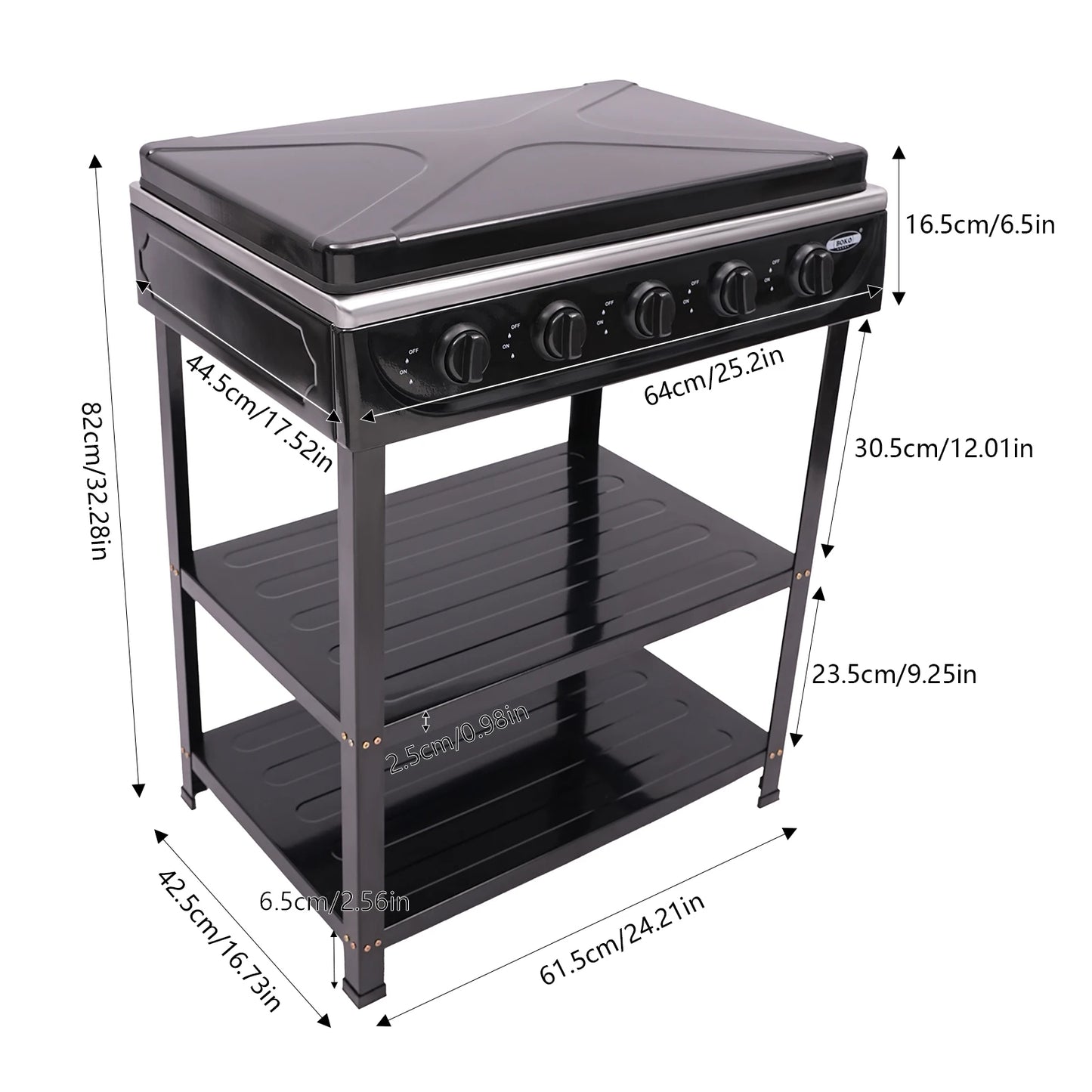 5 Burner Gas Stove Outdoor Camping Cooking BBQ Grill With 2 Tier Storage Rack