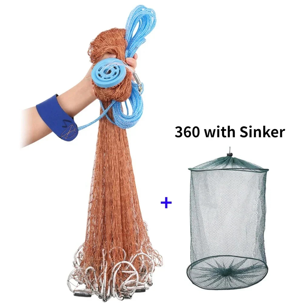 Cast Net Fishing Net with Sinker and Without Sinker Outdoor Throw Catch Tool USA