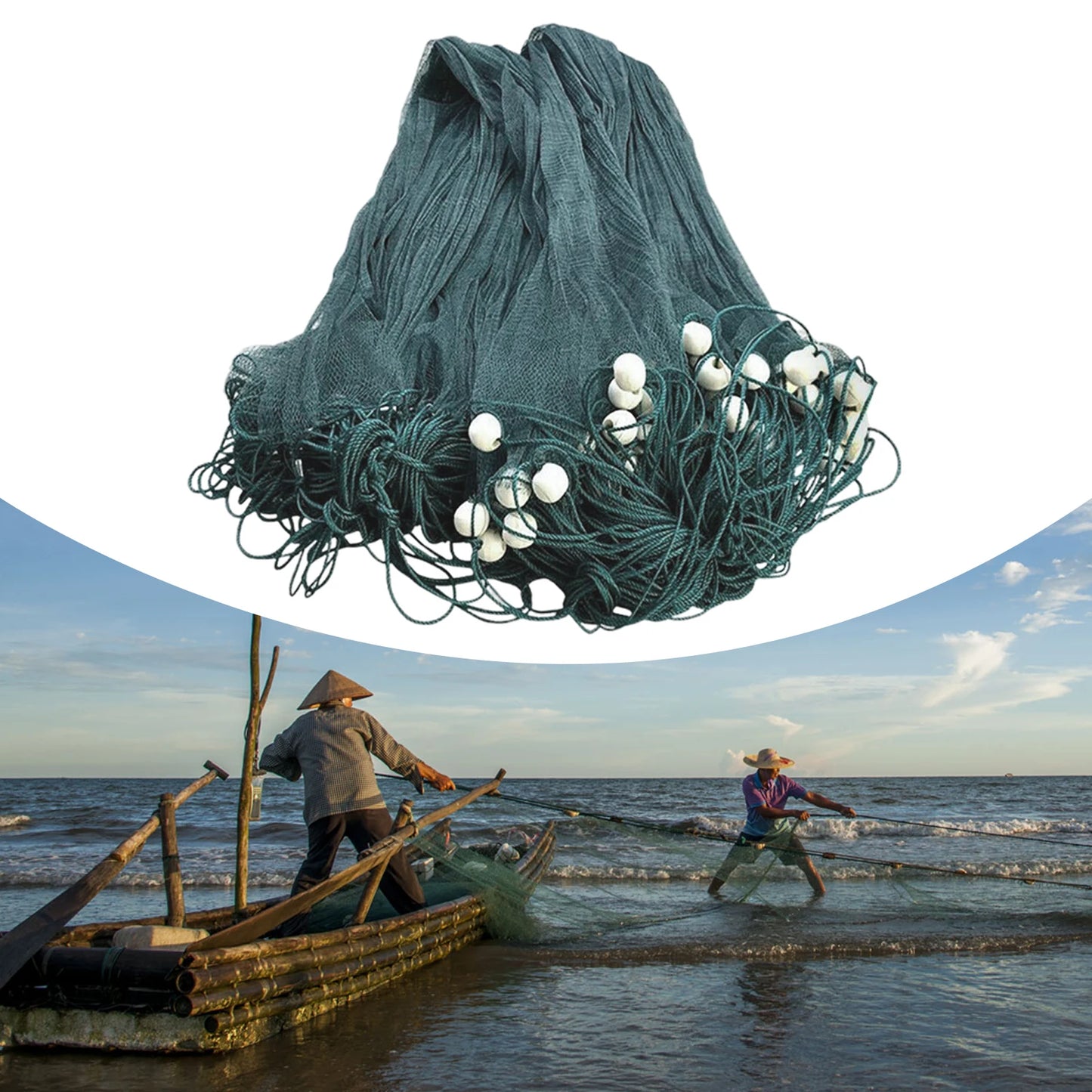 6.5x33ft Fishing Drag Net for Sea Lake and River with 645.83ft2 Catching Area Made of Polyethylene