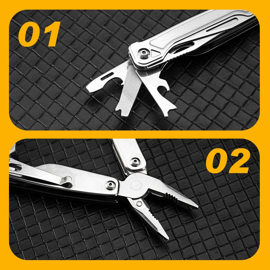 14 in 1 Multi Tool Pliers Stainless Steel Folding Pocket Knife Compact Survival Gear for EDC Camping Hiking Maintenance