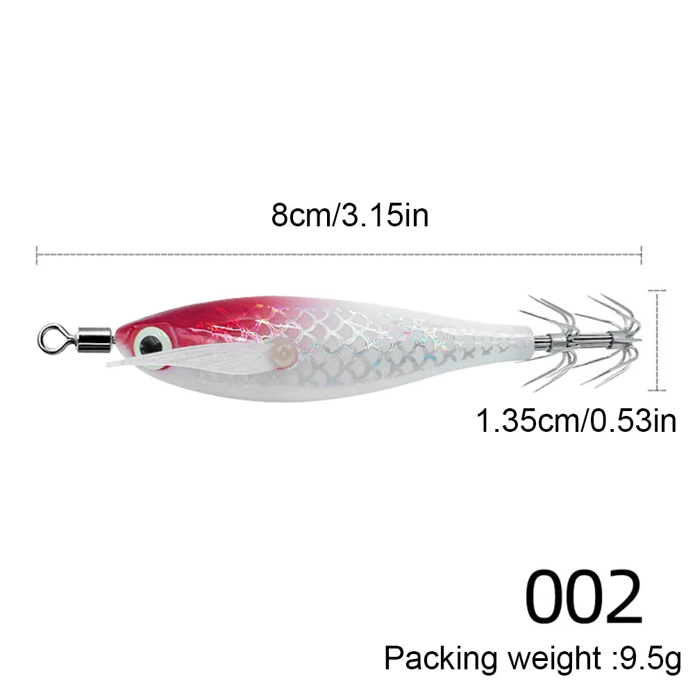 1-10PCS 9.5g Laser Luminous Squid Jig Floating Horizontal Wood Shrimp Egi Lure Bait Octopus Cuttlefish Fishing Baits 8cm
