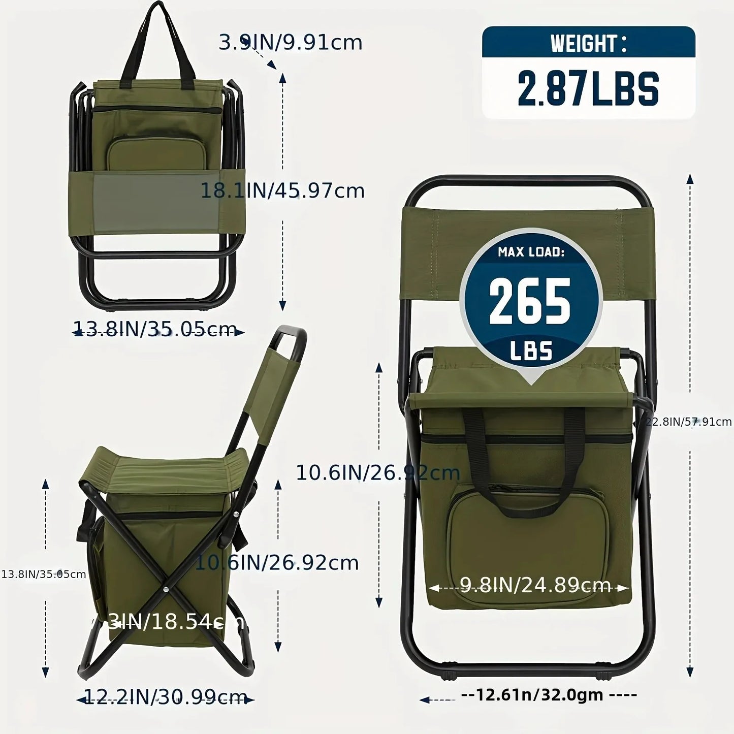Fundango Small Fishing Chair Lightweight Foldable Camping RV Hunting Chair with Backrest 265 lbs Capacity Men's Gift
