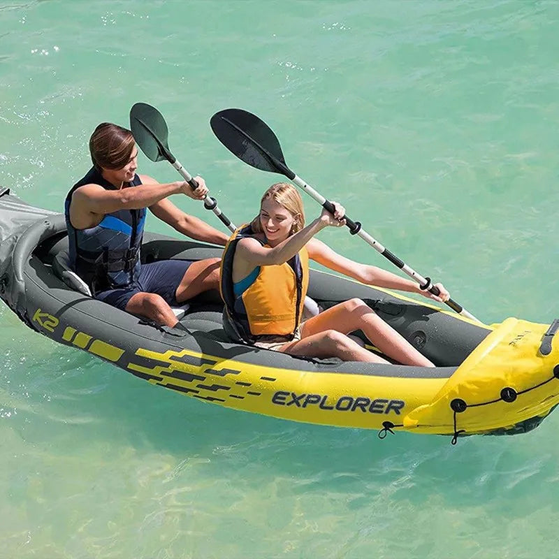 Intex 68307EP Explorer K2 Inflatable Kayak Set with Deluxe 86 Inch Aluminum Oars and High Output Pump Super Strong PVC