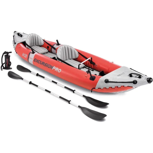 Intex Excursion Pro K2 Inflatable Kayak Set with Deluxe 86 Inch Paddles and High Output Pump Super Tough PVC for 2 Person