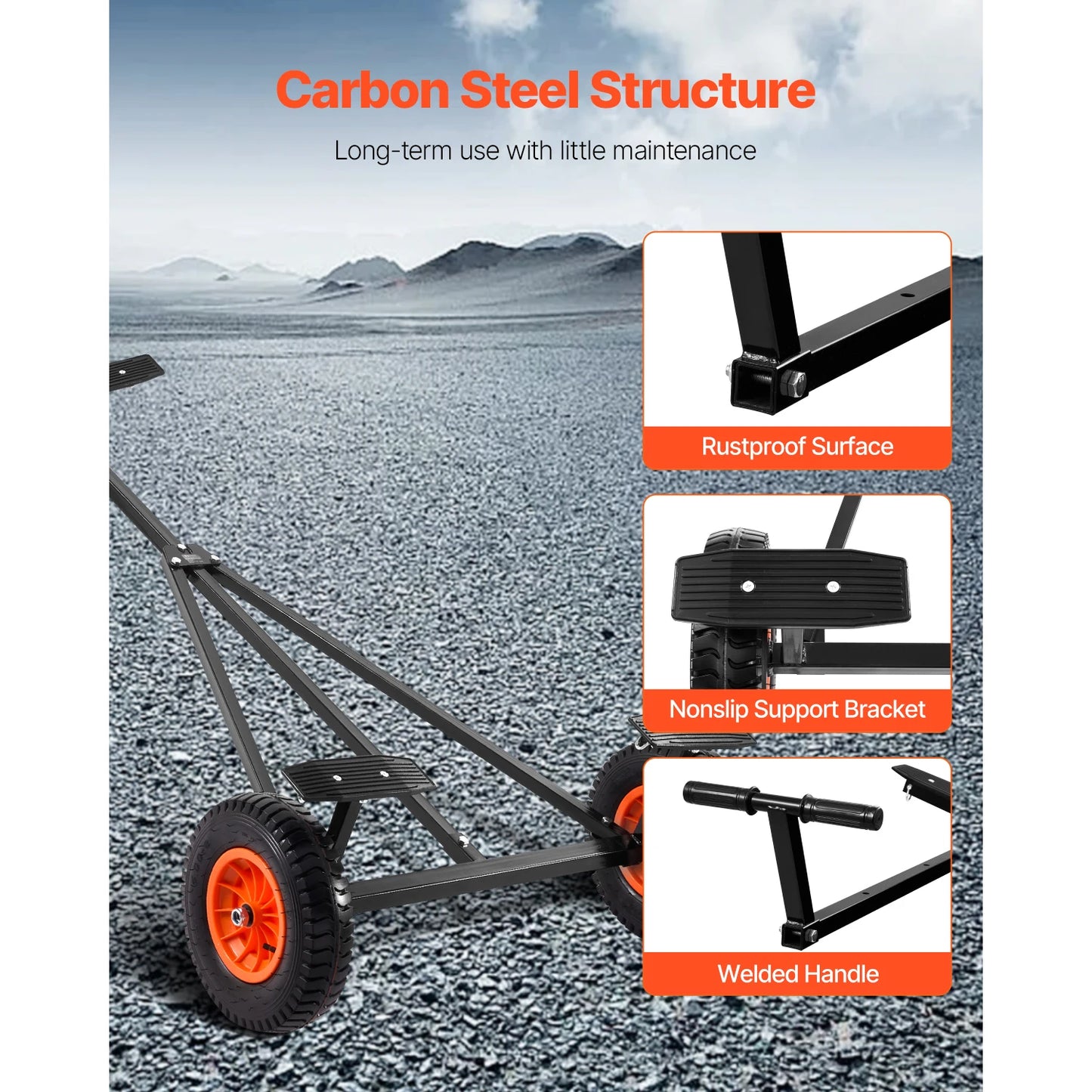 VEVOR 420 Pounds Boat Trailer Dolly Carbon Steel Kayak Mover with 15.7 Inch Pneumatic Tires and Bracket for Moving Motorboat and Fishing Boat