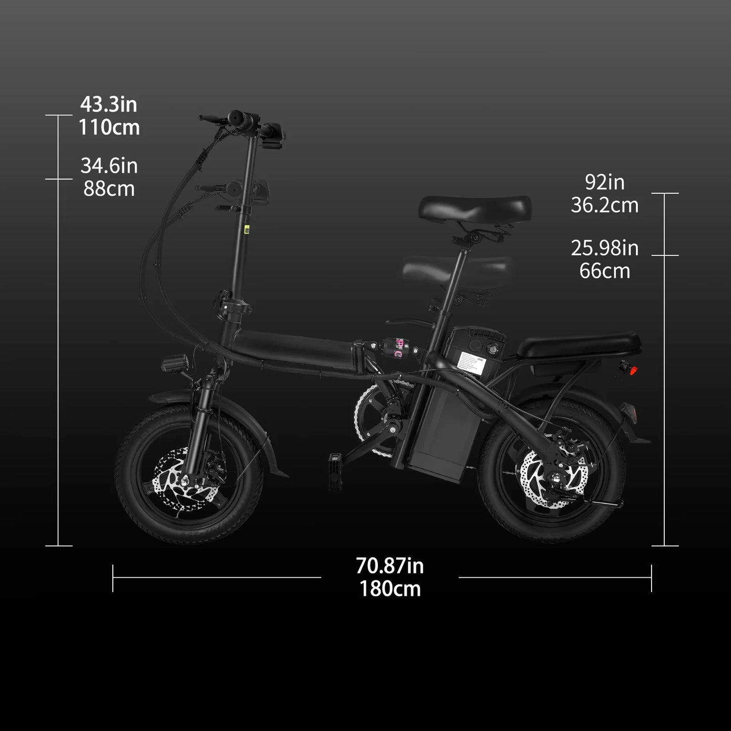 400W Dual Disc Brake Adult Foldable Electric Bicycle with Seat and Basket 14 Inches 48V 10.4Ah 22 Mile Range 20MPH