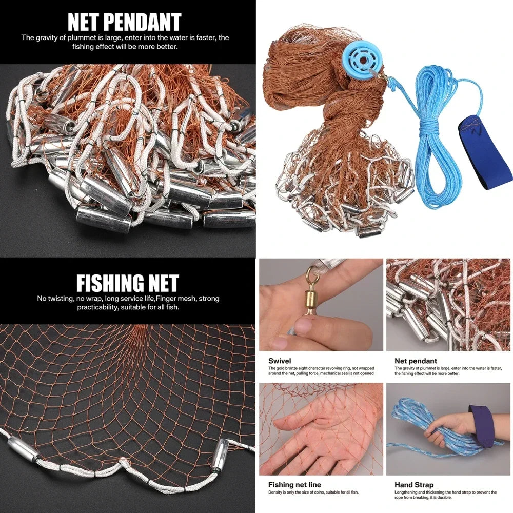 Cast Net Fishing Net with Sinker and Without Sinker Outdoor Throw Catch Tool USA