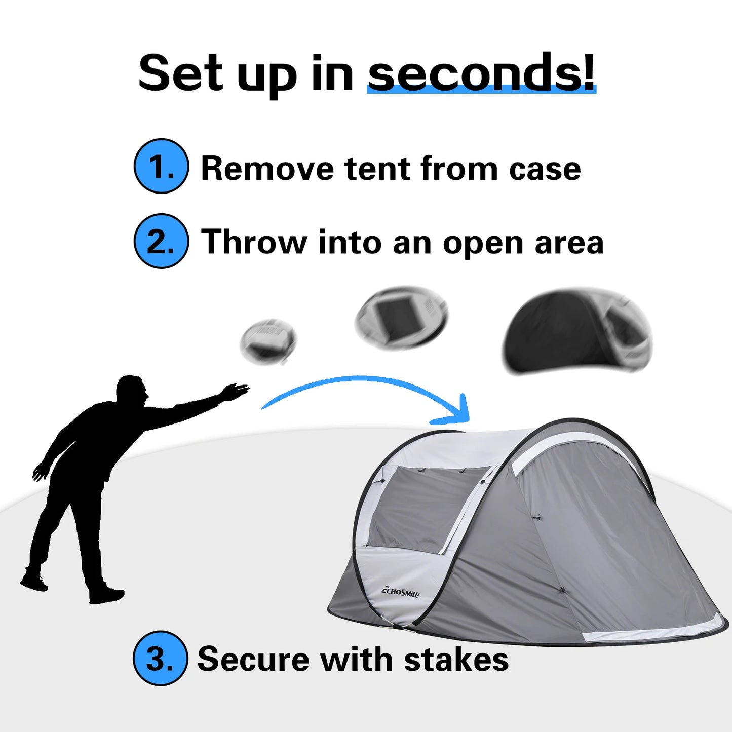White Gray Automatic Opening Pop Up Camping Tent for Two People High Quality Convenient Carry Design