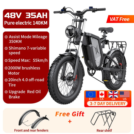 EKX X20 Electric Bike 2000W Motor 48V 35AH Lithium Battery Max Speed 55kmh Mountainous Fat Tire 20 x 4.0