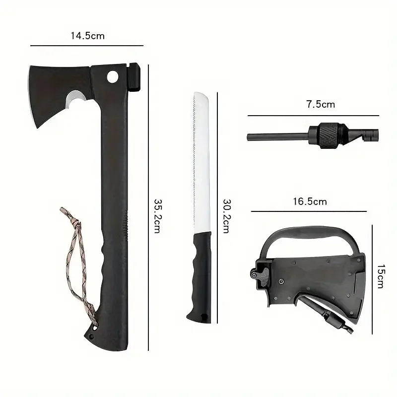 Camping Hand Axe and Survival Gear Lightweight Hatchet with Nested Serrated Wood Saw Knife and Magnesium Fire Starter Tool