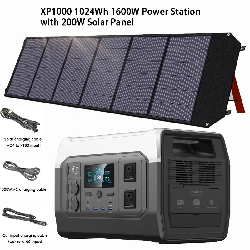 Ctolity XP1000 AP400 1600W 500W Portable Power Station with UPS Function for Camping Emergency Solar Generator and 100W 200W Solar Panel