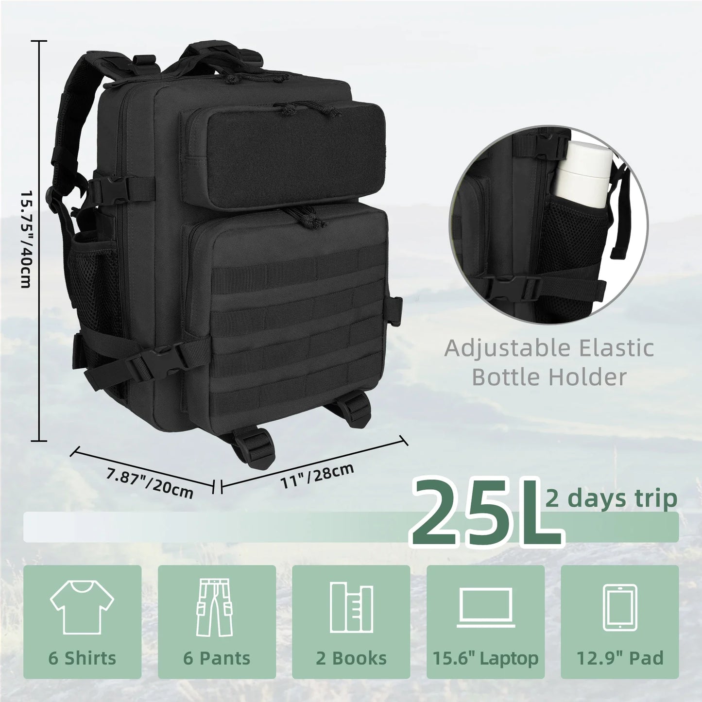 25L Small Military Tactical Backpack for Men and Women Molle Army Pack Survival Bug Out Bag Hiking