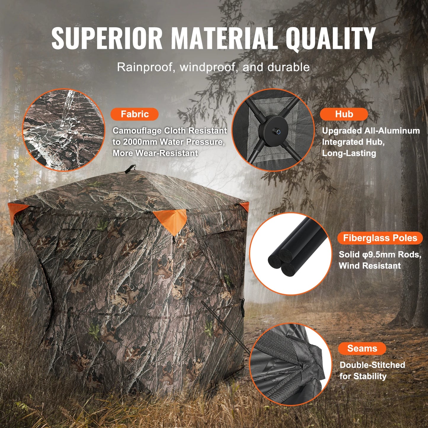 Vevor Hunting Blind 270 Degree See Through Ground Blind 2-3 Person Pop Up Deer Blind with Carrying Bag Portable Tent