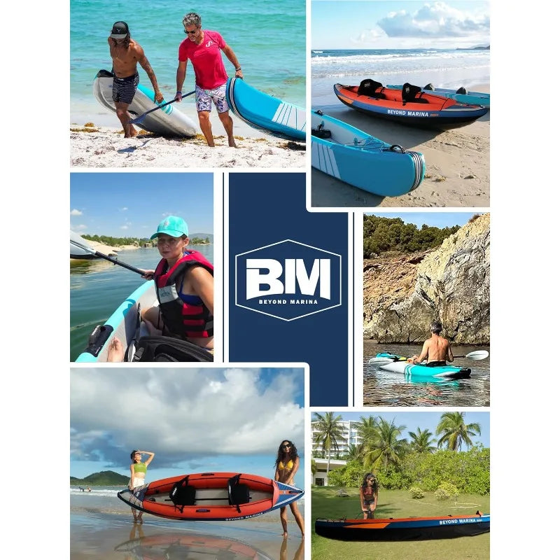 Beyond Marina Inflatable Kayak 2 Person Recreational Touring Kayak with Hand Pump and Pressure Gauge Fishing Tandem Kayak 11.15 FT