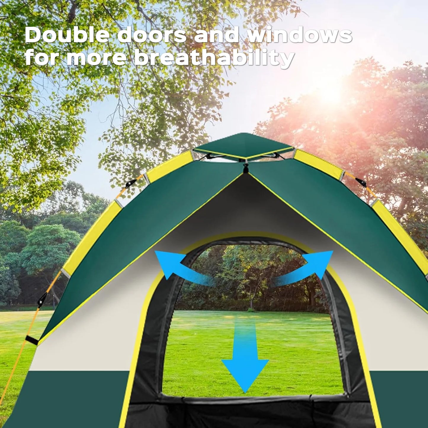 Lovewe Quick Opening Waterproof Camping Tent Lightweight Dual Doors Easy Setup 2 Person Capacity