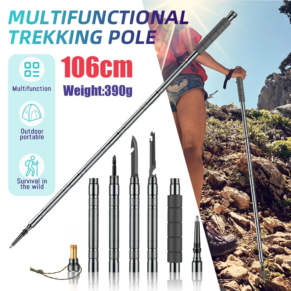 Multifunction Trekking Poles Collapsible Telescopic Lightweight Walking Hiking Climbing Sticks