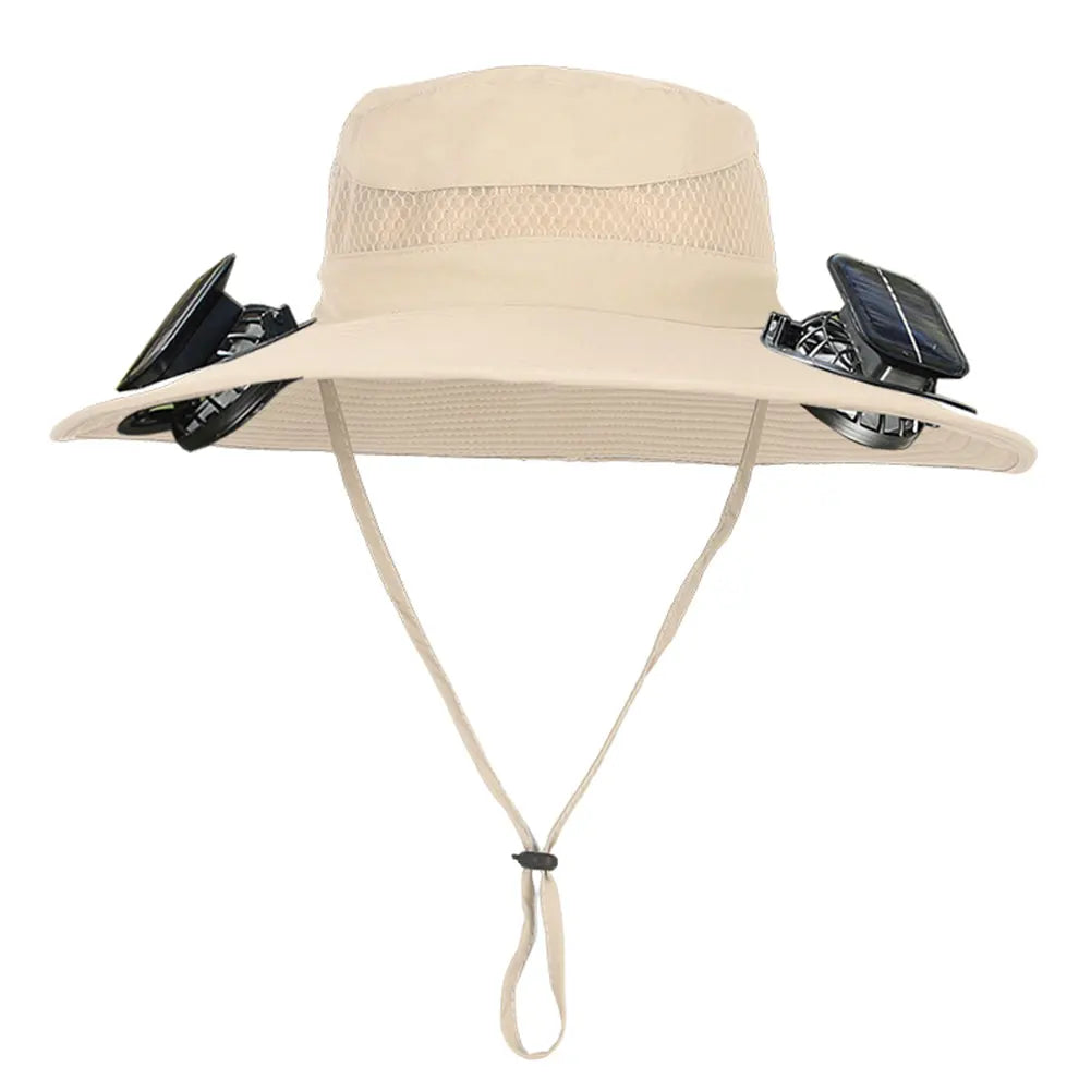 Solar Fan Hat Outdoor Fishing Hat with 2 Solar Fans Wide Brim Bucket Hat Summer Cap for Men Camping Hiking