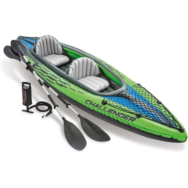 Intex Challenger Inflatable Kayak Series with Deluxe 86 Inch Paddles and High Output Pump Super Strong PVC