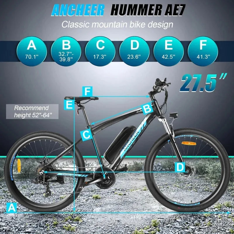 Q2XAANCHEER Electric Bike for Adults Peak 750W Ebike 60 Miles Range 48V 499Wh Battery 27.5 Inch Fast Charge