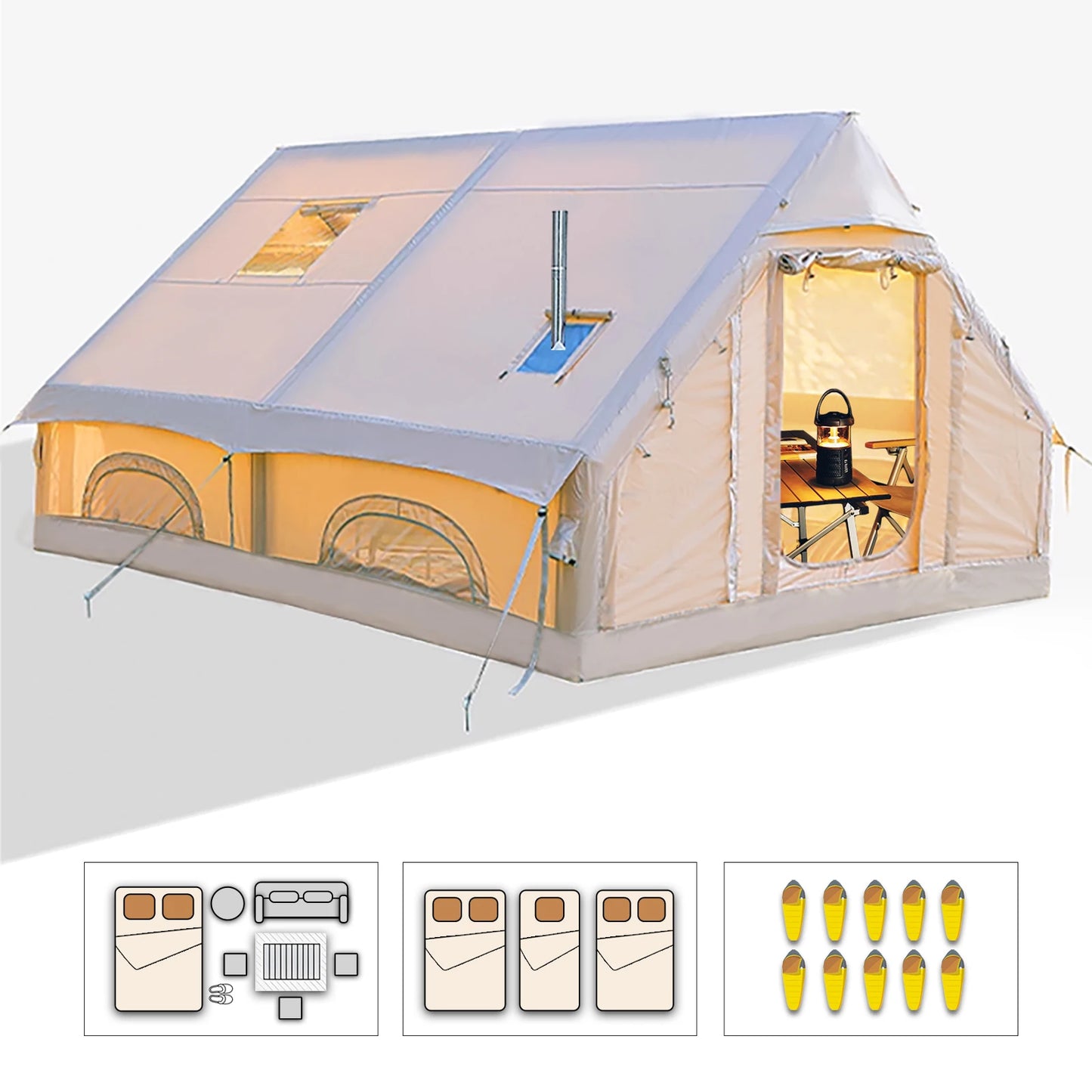 Large Inflatable Camping Tent with Hand Pump Easy Setup Portable Tent for Camping 129 Square Feet Waterproof for 8 Plus Users