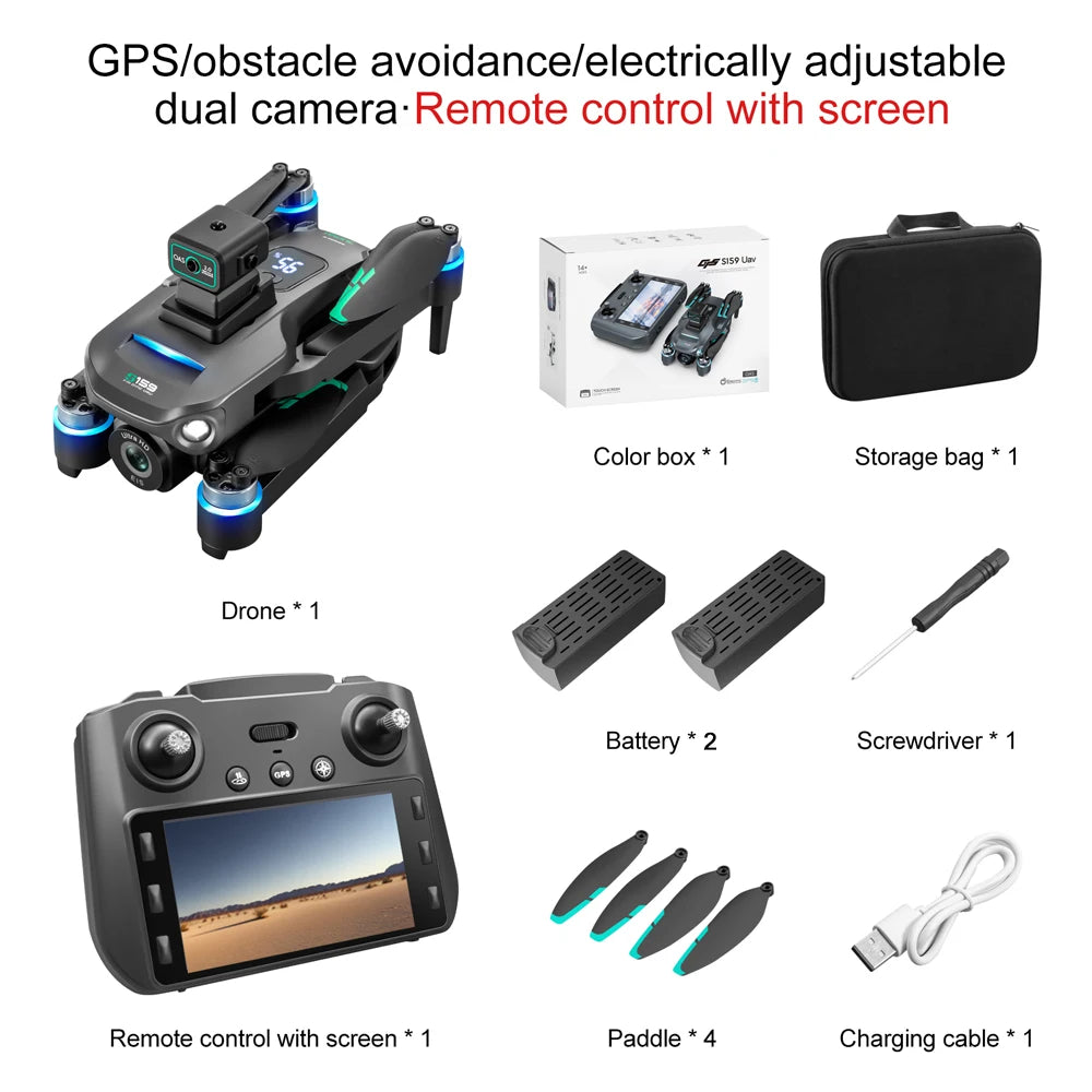 2025 Long Endurance GPS Drone with Dual Cameras 5.9 Inch LCD Remote Controller and Brushless Motor