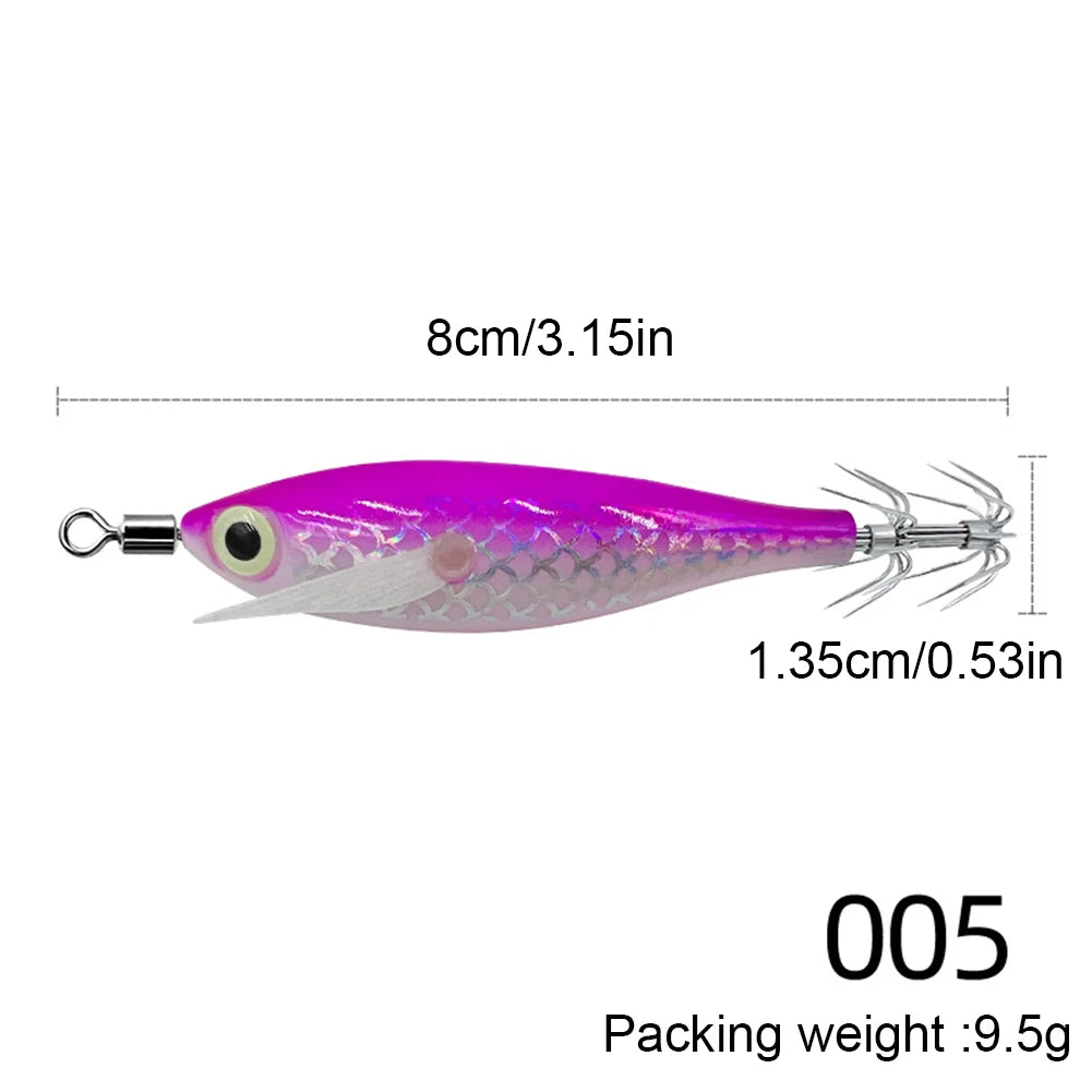 1-10PCS 9.5g Laser Luminous Squid Jig Floating Horizontal Wood Shrimp Egi Lure Bait Octopus Cuttlefish Fishing Baits 8cm