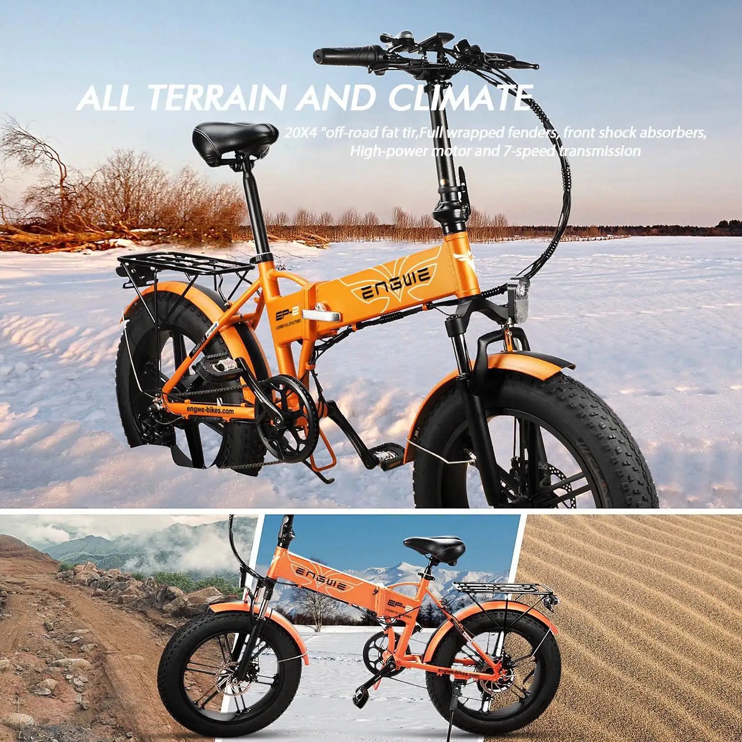 Engwe EP-2PRO E-Bike Folding 750W Motor 48V 13AH Lithium Battery Mountain Snow Electric Bicycle 20x4.0 Fat Tire Electric Bike