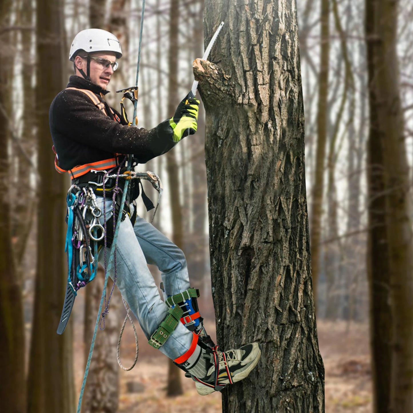 Professional Tree Climbing Gear Kit Carbon Steel Safety Straps and Pedals for Arborist Work 220lb Capacity