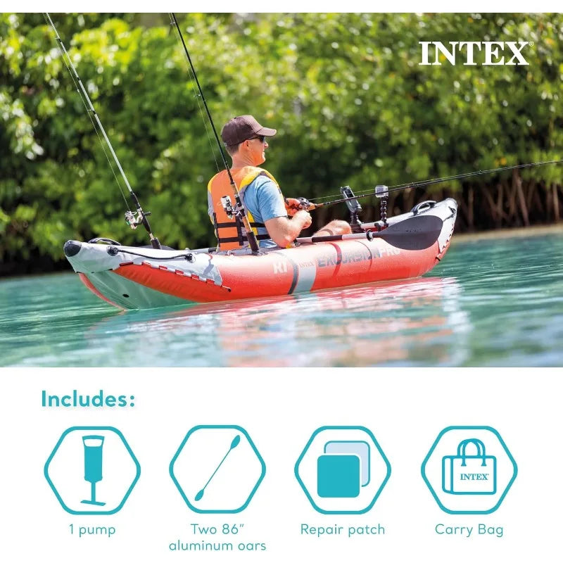 Intex Excursion Pro K1 Inflatable Kayak Set with Deluxe 86 Inch Paddles and High Output Pump Super Tough Design