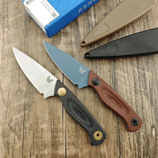 Straight BM 203BT Tactical Knife D2 Blade Linen Handle Portable Outdoor Camping Knife Gifts for Men
