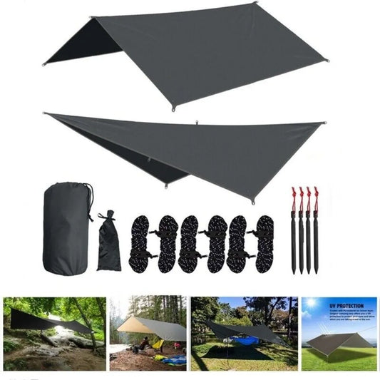 3M x 3M Camping Waterproof Awning Tarp Tent Dark Grey Ultralight Sun Shelter Outdoor Tourist Beach UV Coating