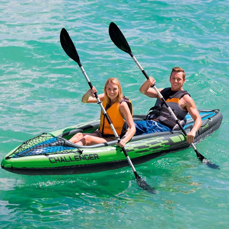 Intex Challenger Inflatable Kayak Series with Deluxe 86 Inch Paddles and High Output Pump Super Strong PVC