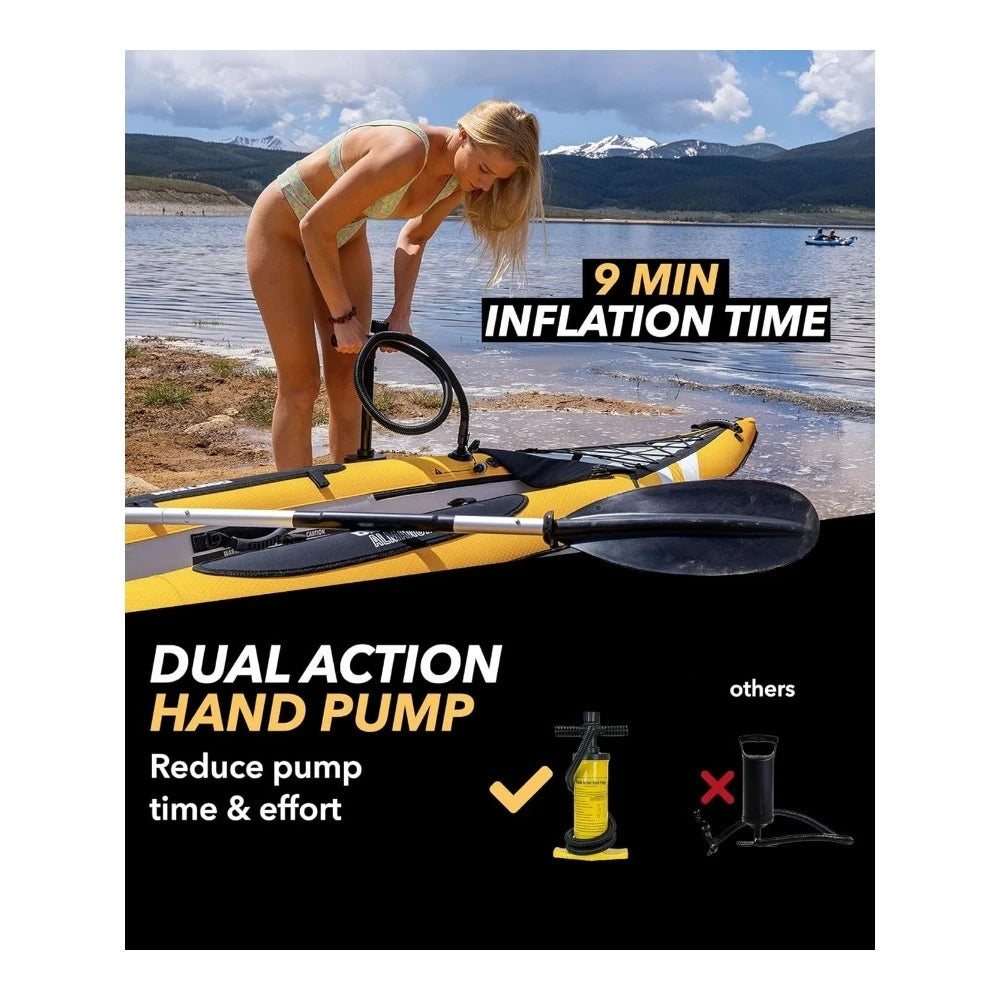 Inflatable Kayak for 1 and 2 Persons with EVA Padded Seats High Back Support Paddles and Pump