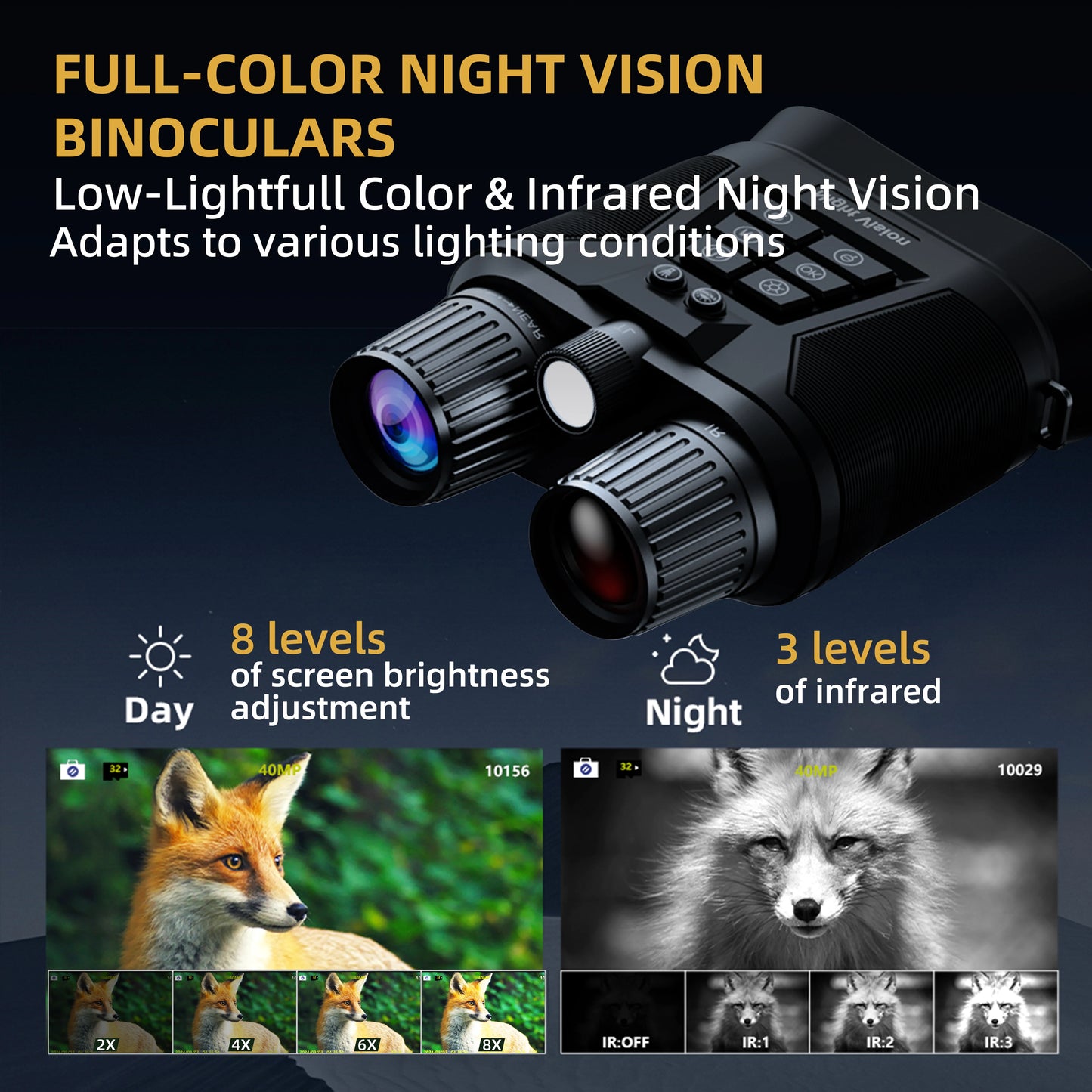 Tinsol 600M Infrared Night Vision Telescope Hunting Camera 3 Inch 4K HD 8x Zoom Anti Shake Digital Binoculars with Flashlight