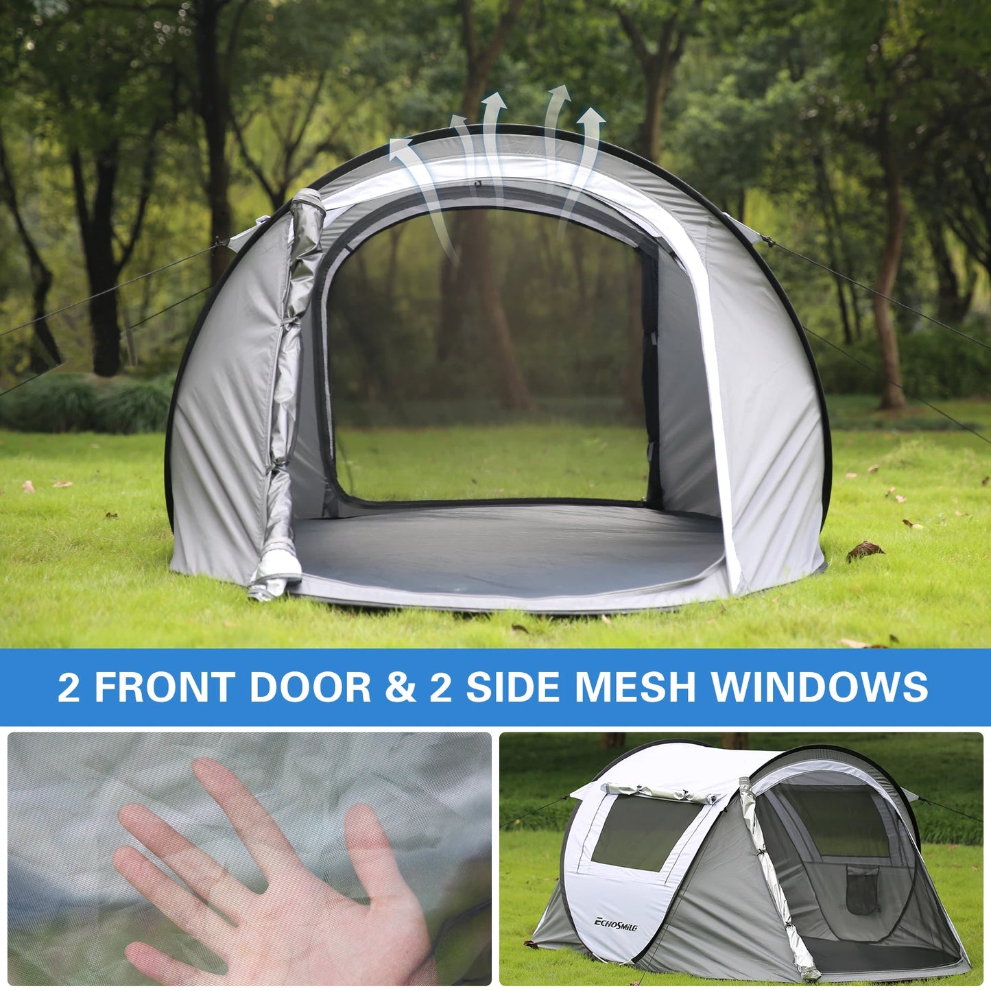 White Gray Automatic Opening Pop Up Camping Tent for Two People High Quality Convenient Carry Design