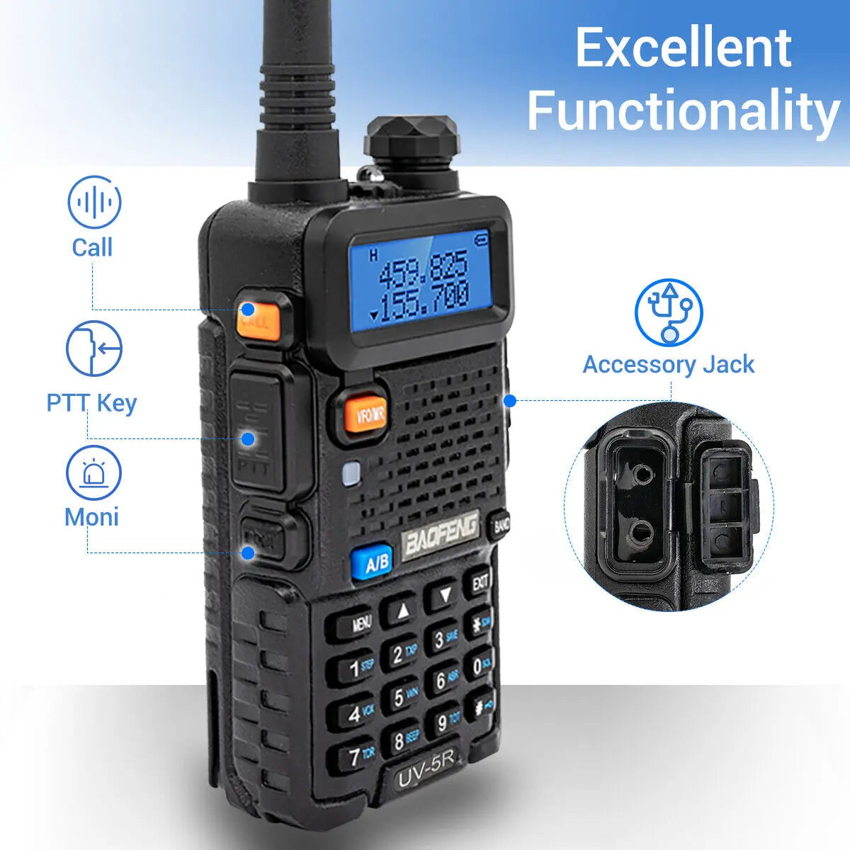2PCS Baofeng UV-5R Walkie Talkie Dual Band VHF UHF Two Way Radio Long Range 128 Channel VOX Handheld Transceiver